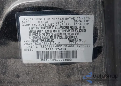 2018 Nissan Sentra Sv из США, поврежденный, VIN 3N1AB7AP8JL638023